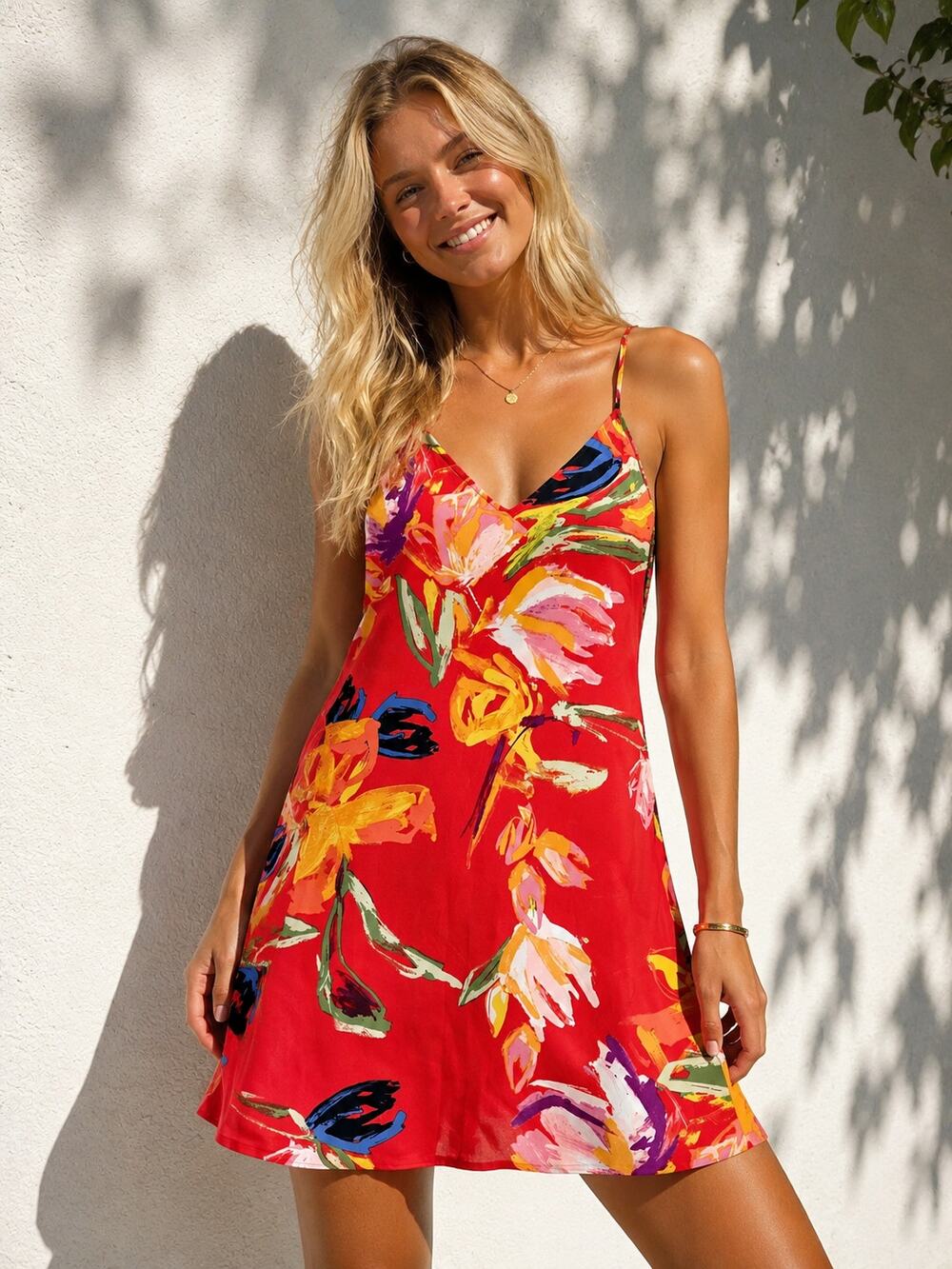 NWT Natori Kiara Floral Slip Dress Red Small